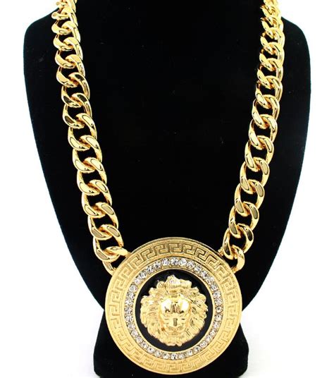 versace gold and diamond pendant|authentic Versace lion necklace.